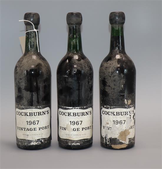 Three bottles of Cockburns 1967 vintage port